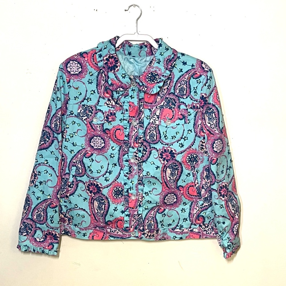 REDD light blue and pink paisley very hip jacket. Size 18. NWOT.